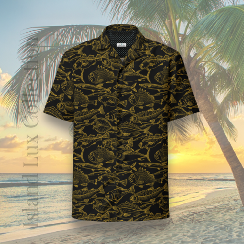Sea of Gold Riches Hawaiian Button Shirt: Dive into Opulent Ocean Elegance!